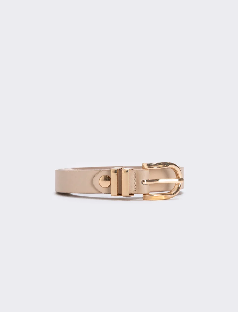 Cintura doppio passante in metallo 1,5 cm - Beige