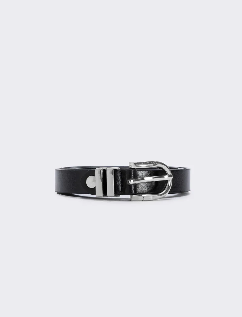 Cintura doppio passante in metallo 1,5 cm - Nero-argento