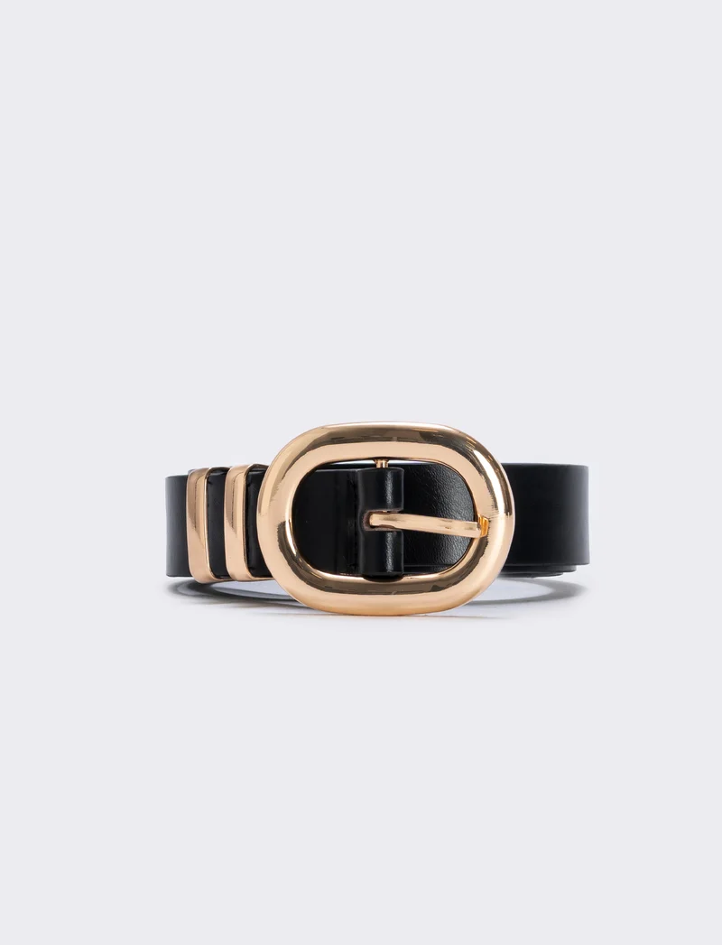 Cintura basic con passanti in metallo - Nero-oro