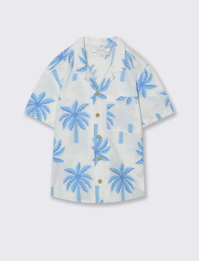 Camicia collo coreana in misto lino - Fantasia