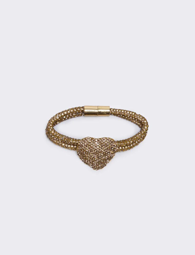 Bracciale tubolare con cuore e strass - Giallo
