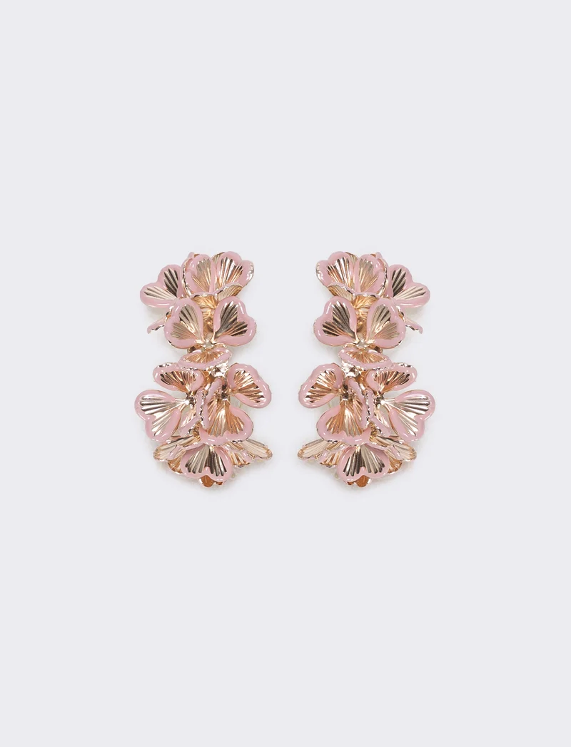 Orecchini Fiori a Mezzo Cerchio - Rosa