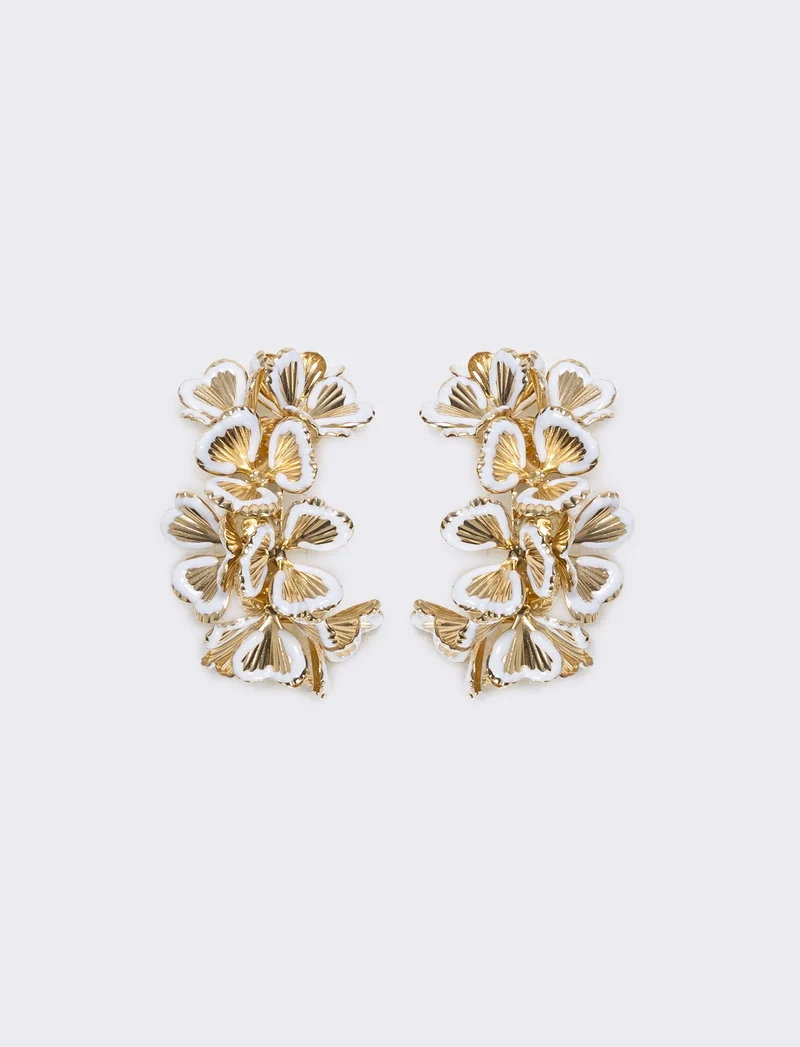 Orecchini Fiori a Mezzo Cerchio - Bianco