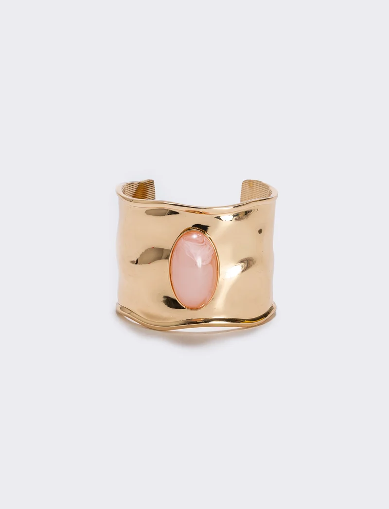Bracciale rigido largo con grande pietra - Rosa