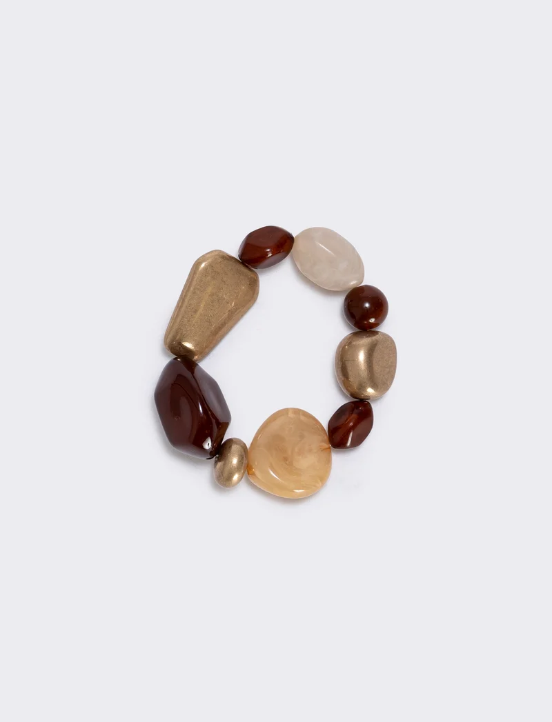 Bracciale elastico con pietre varie forme - Marrone