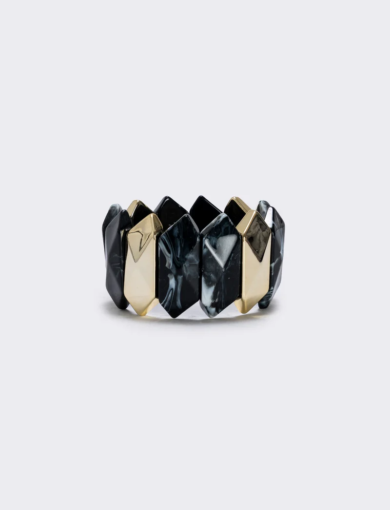 Bracciale elastico con pietre schiacciate - Nero