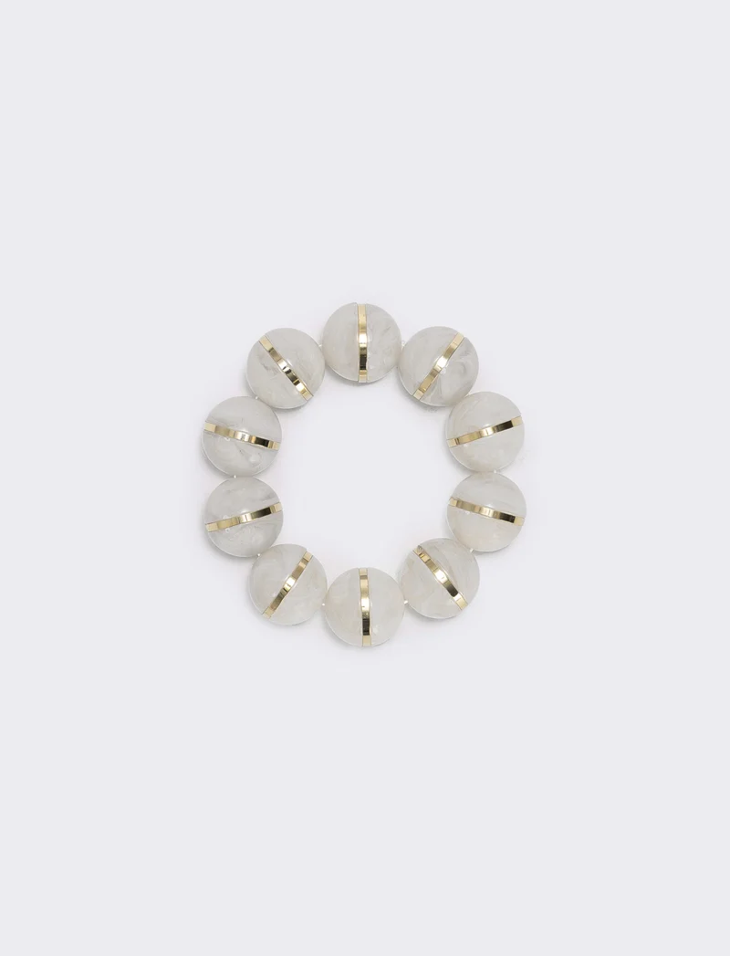 Bracciale elastico con sfere in pietra - Bianco