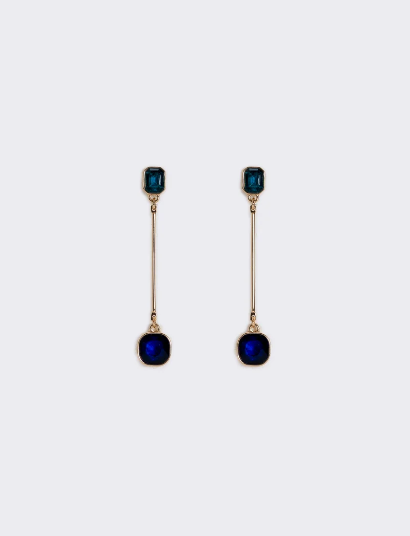 Orecchino Pendente con Due Pietre - Blu