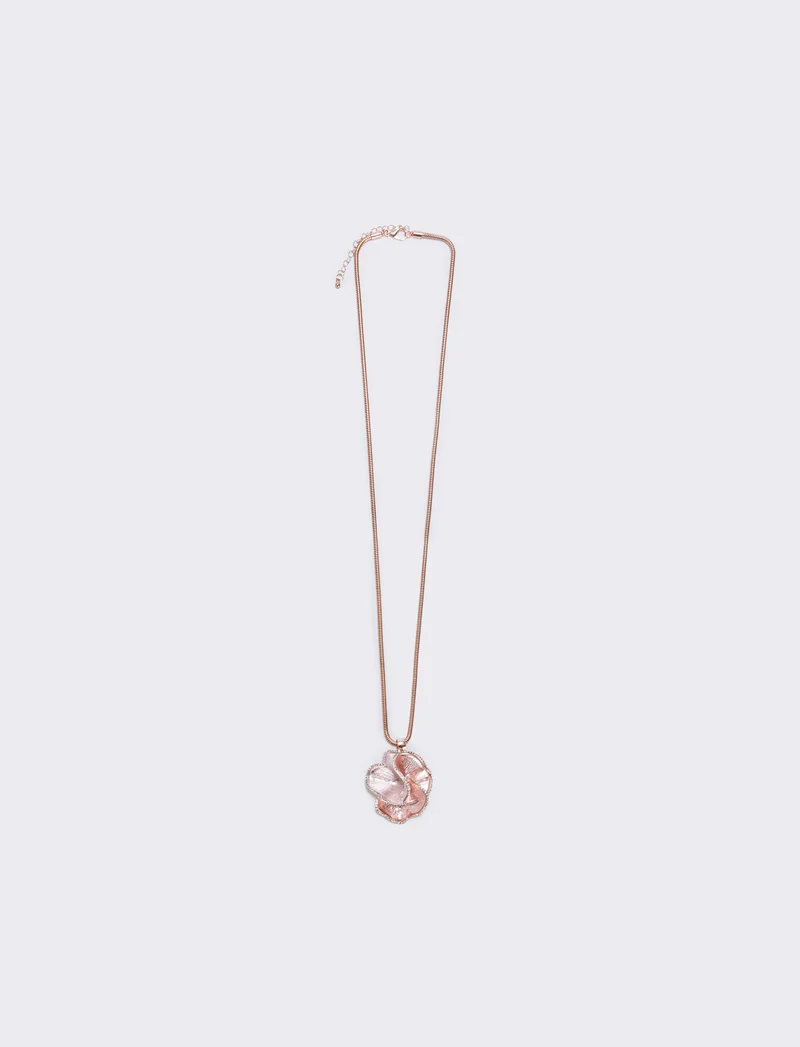 Collana lunga con fiore sfumato elegante - Oro rosa