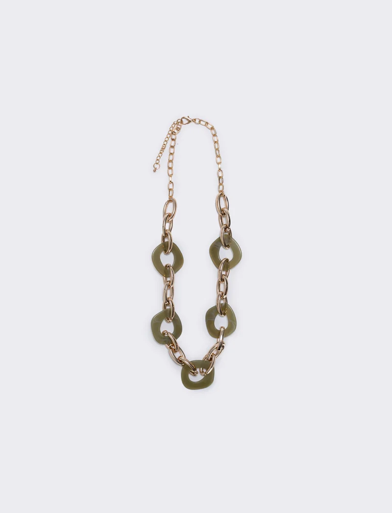 Collana catena con cerchi e pietre - Verde