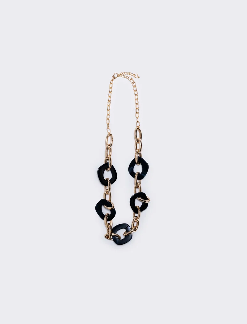 Collana catena con cerchi e pietre - Nero