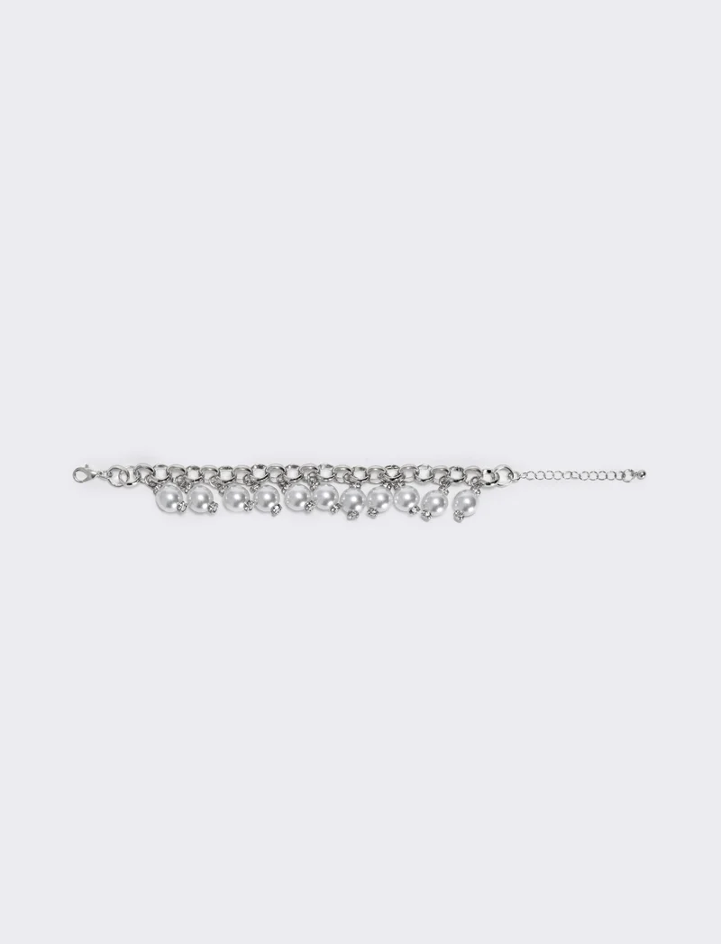 Bracciale con perline e catenina elegante - Argento