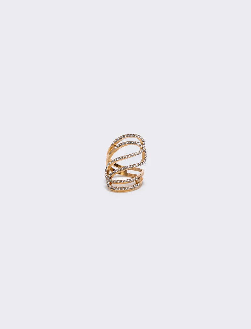 Anello con strass a onda elegante - Oro