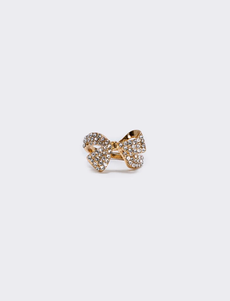 Anello fiocco con strass - Oro
