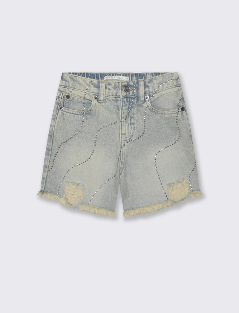 Short in denim con borchie e vita regolabile - Denim