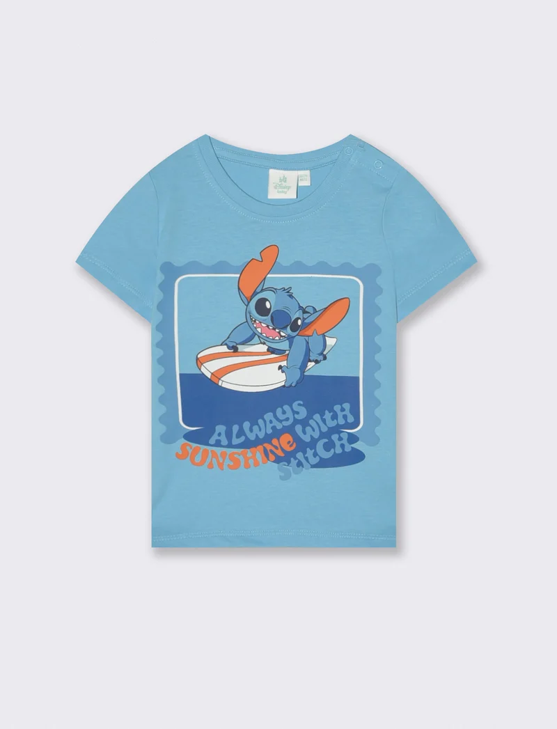 Maglietta Stitch manica corta e casual - Azzurro