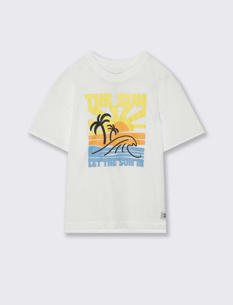 T-shirt let the surf in cotone over - Bianco
