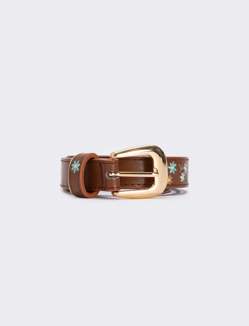 Cintura ricamata con fiorellini eleganti - Marrone