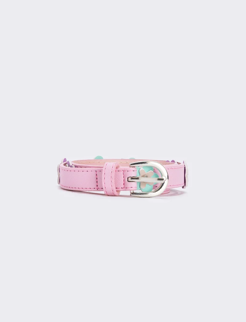 Cintura saffiano con fiorellini colorati - Rosa
