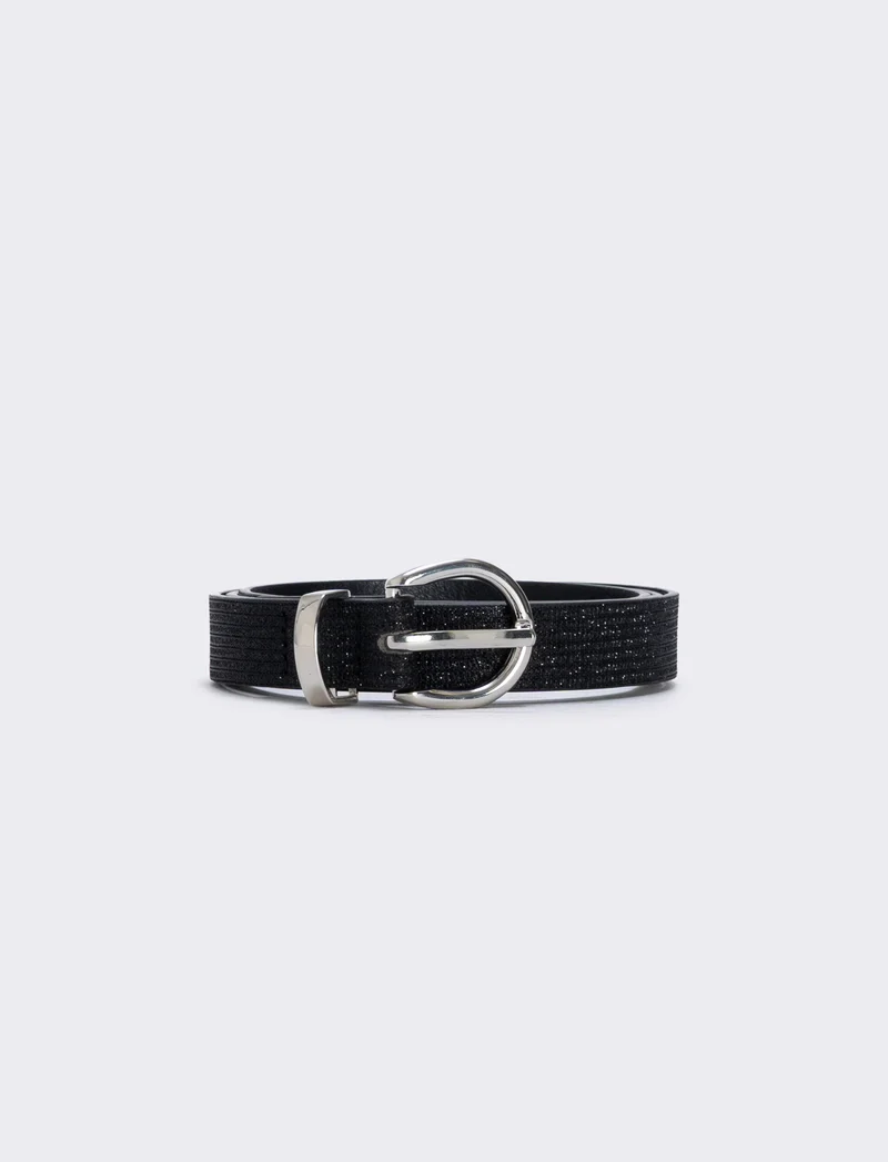 Cintura lurex con passante in metallo - Nero