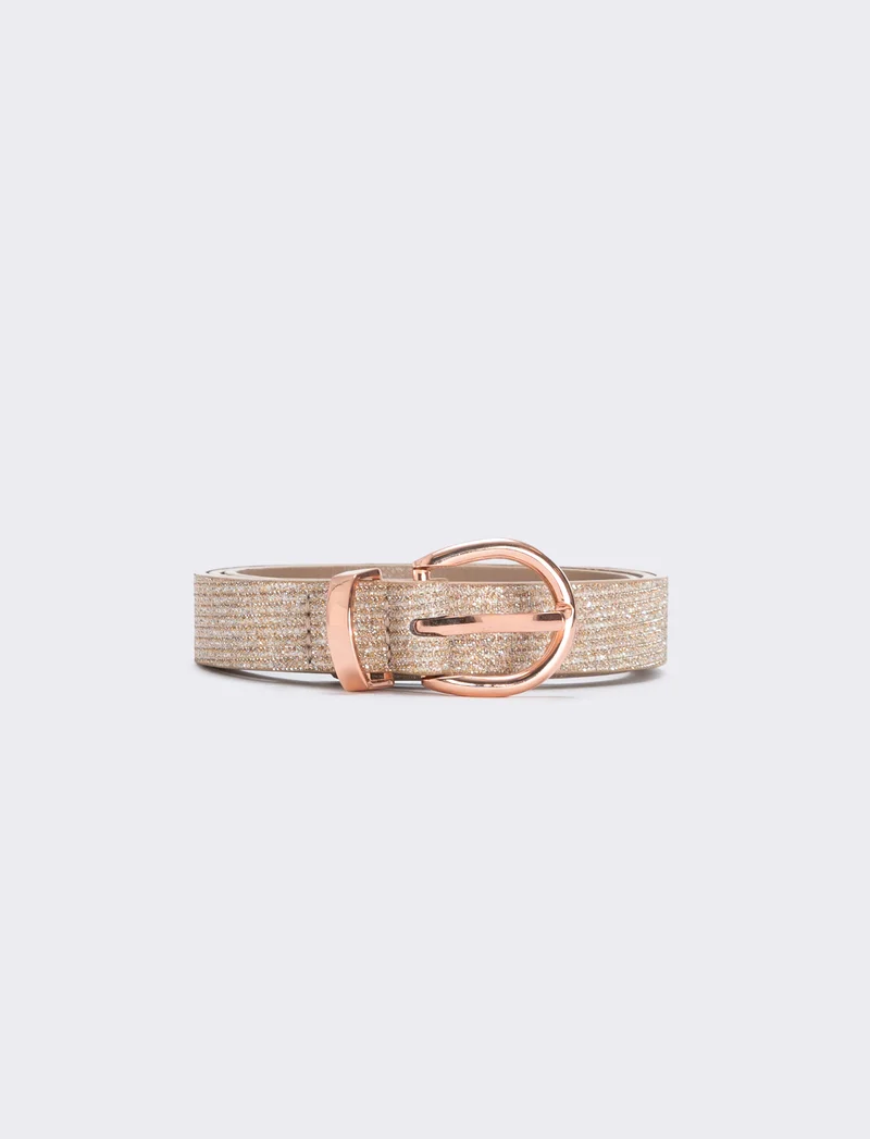 Cintura lurex con passante in metallo - Oro rosa