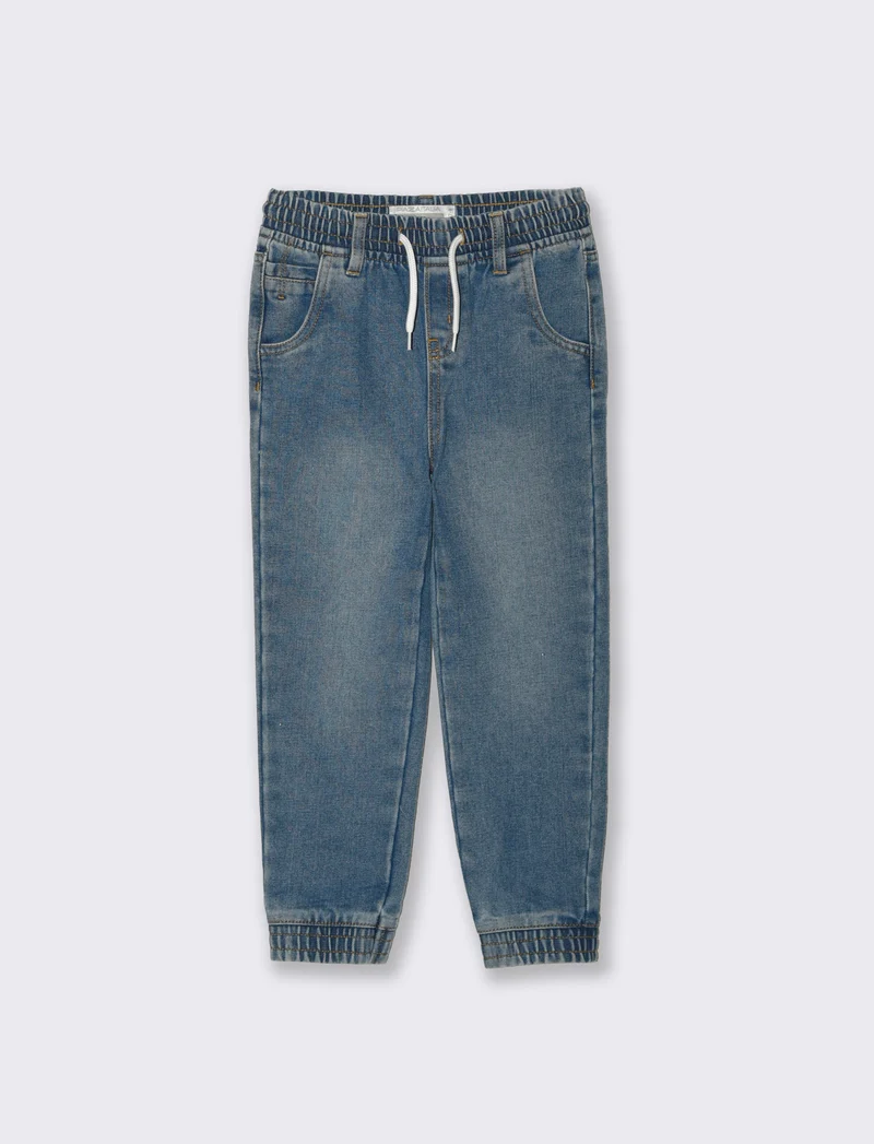 Jogger in denim con lacci e tasche - Denim
