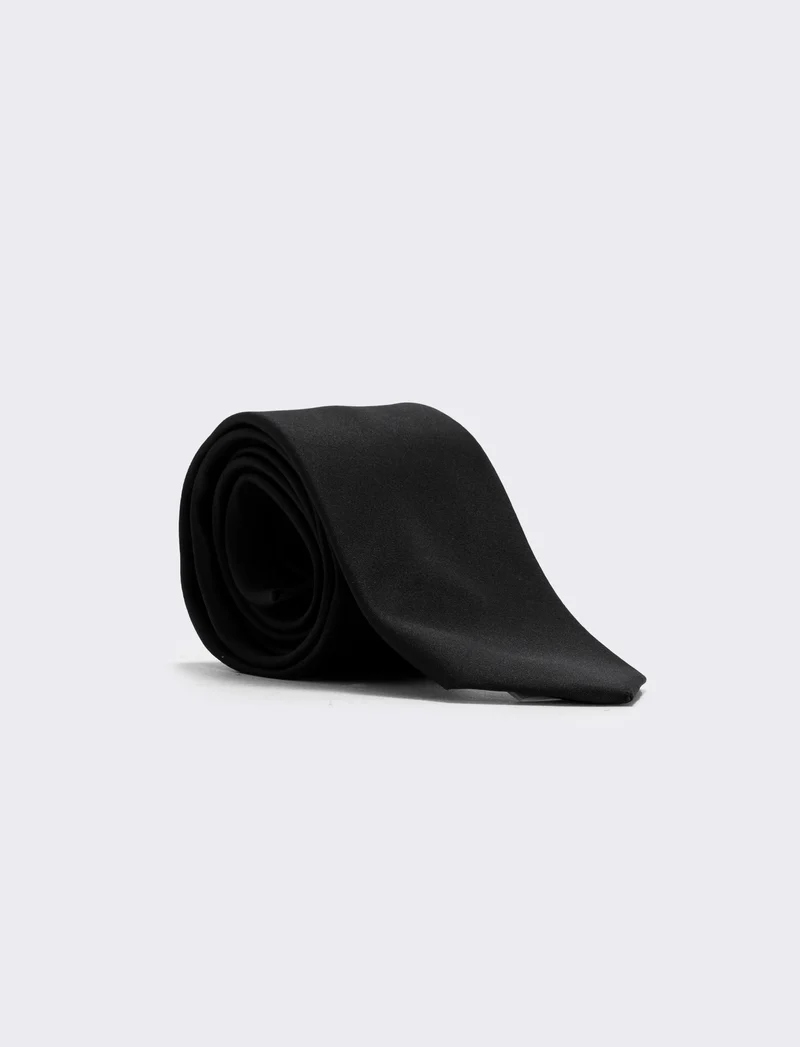 Cravatta 7 cm e pochette bianca uomo - Nero