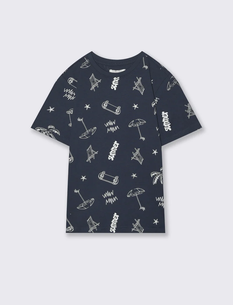 T-shirt in cotone con stampe beach - Blu