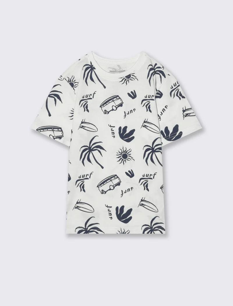 T-shirt in cotone con stampe beach - Bianco