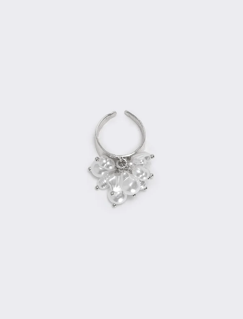 Anello con perle e ciondolo elegante - Argento