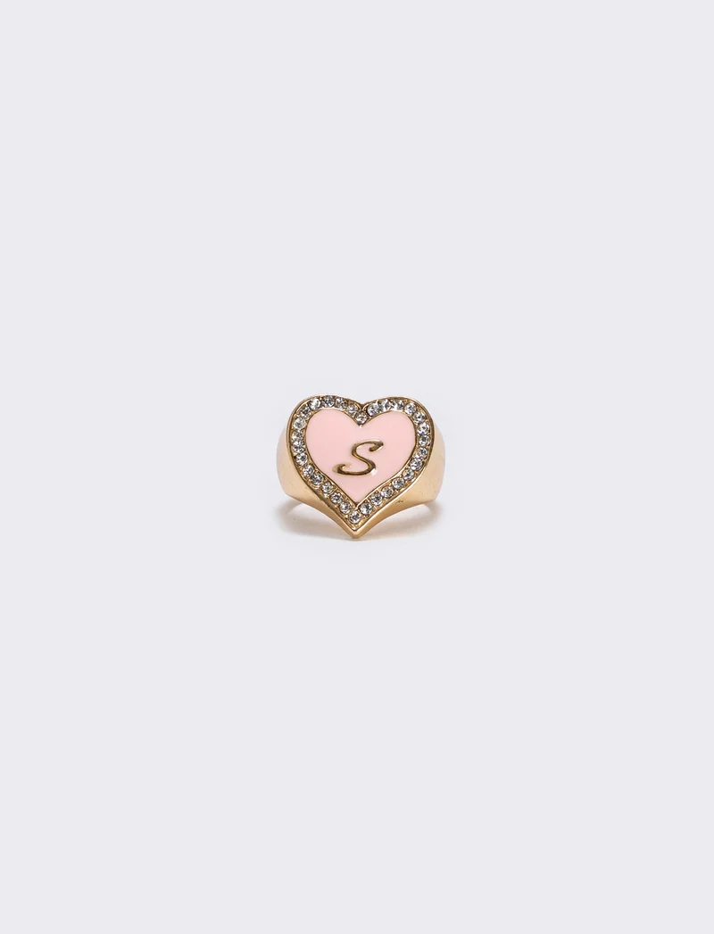 Anello cuore smaltato con strass - Var 7