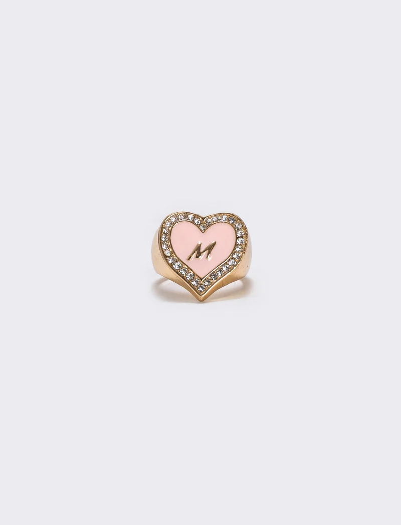 Anello cuore smaltato con strass - Var 5