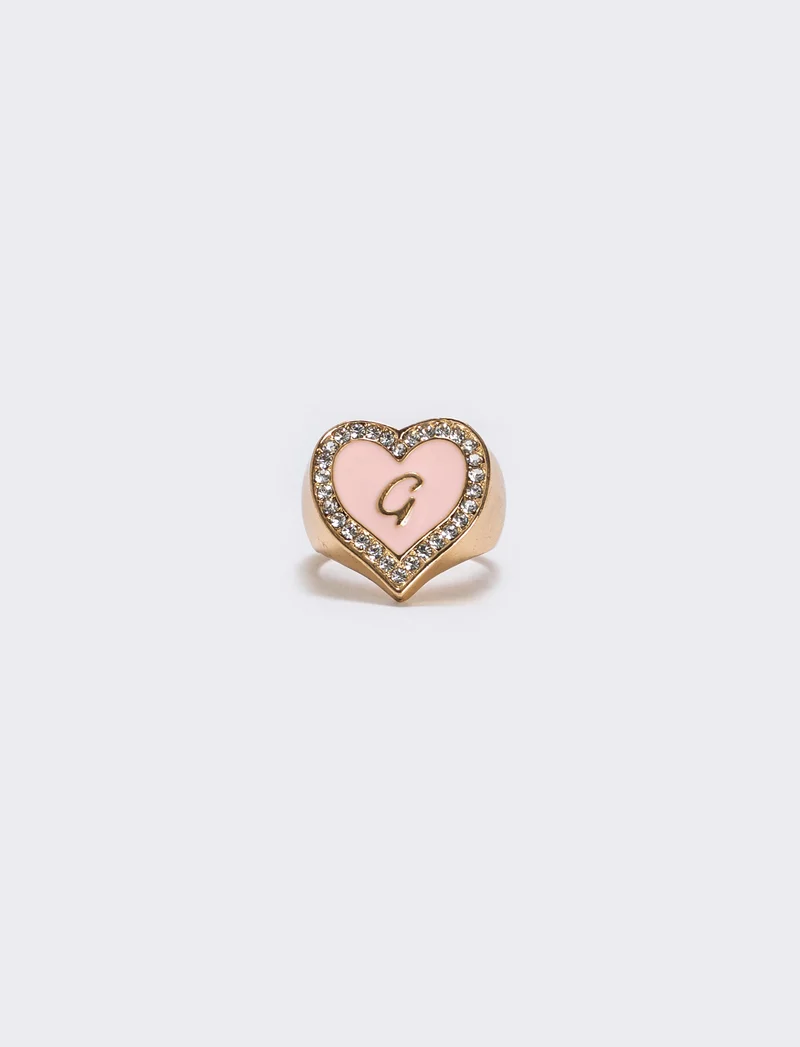 Anello cuore smaltato con strass - Var 4