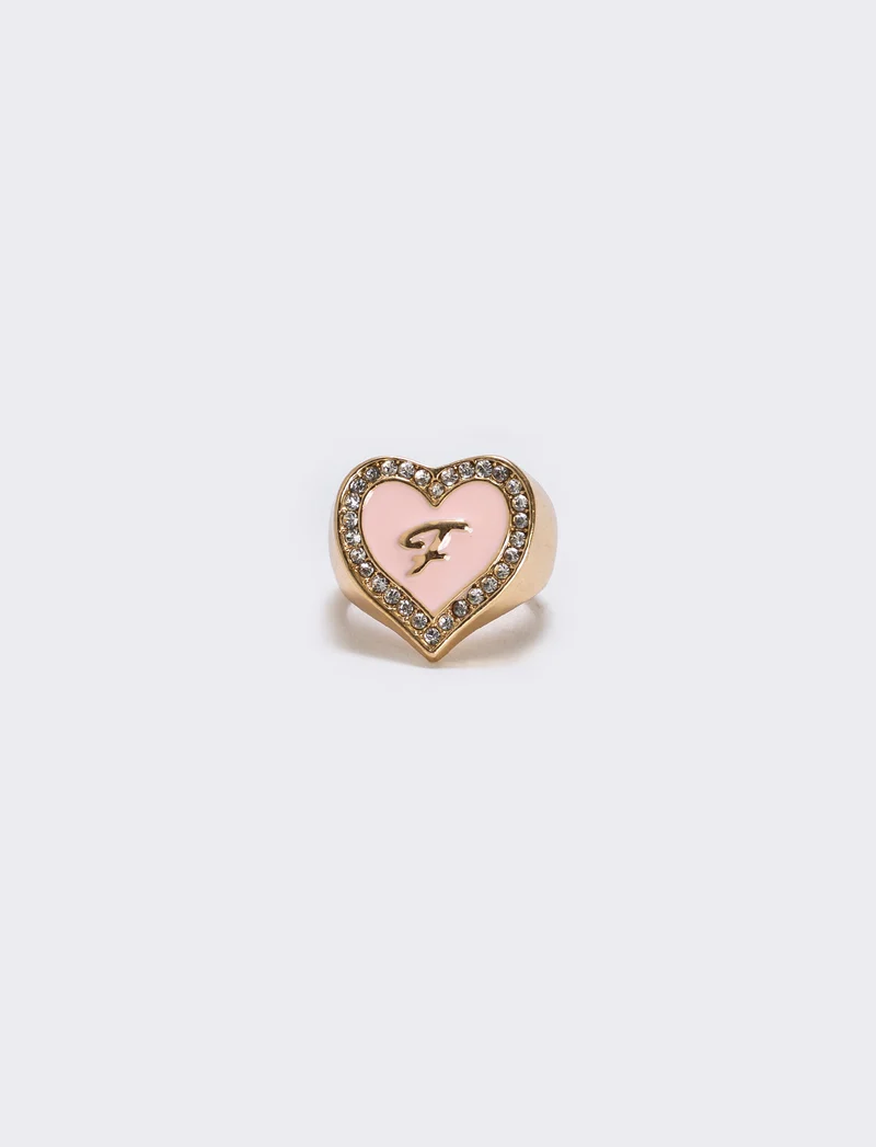 Anello cuore smaltato con strass - var 3