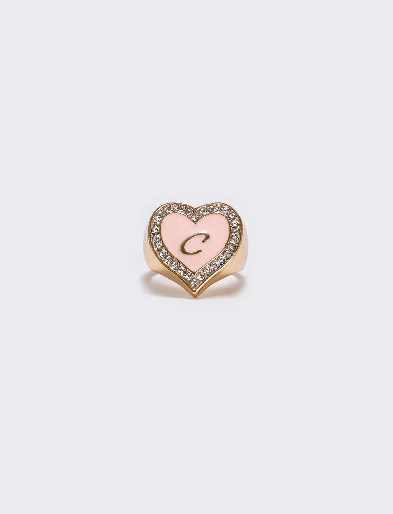 Anello cuore smaltato con strass - var 2
