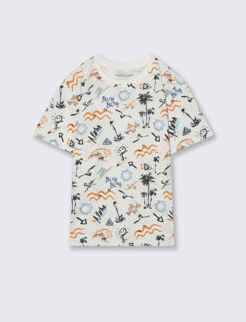 T-shirt fantasia mezza manica per il mare - Bianco