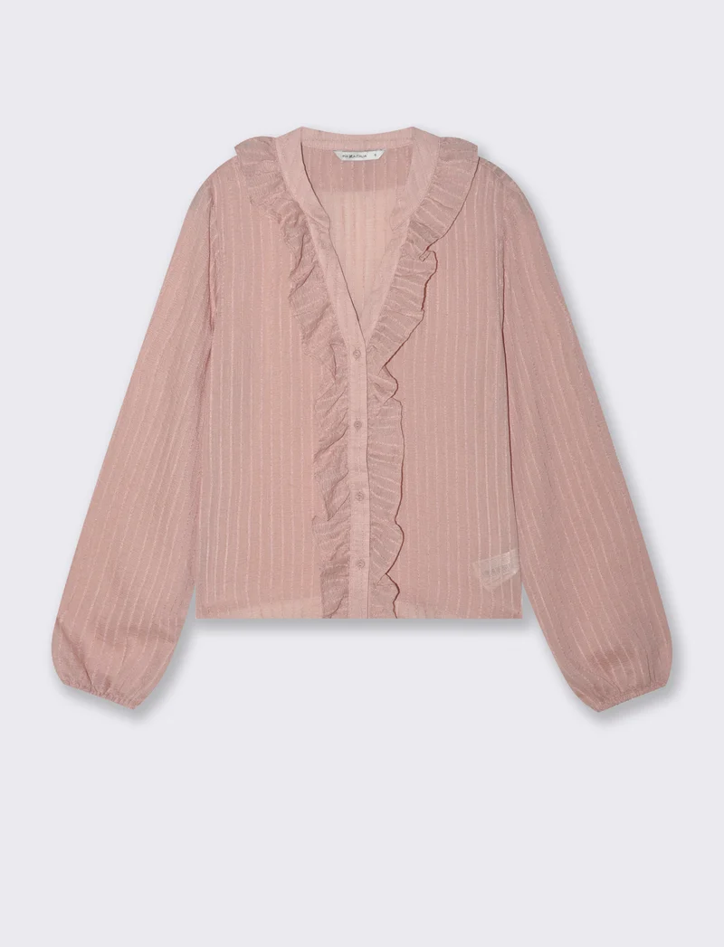 Camicia con Rouches e Collo Coreano - Rosa antico