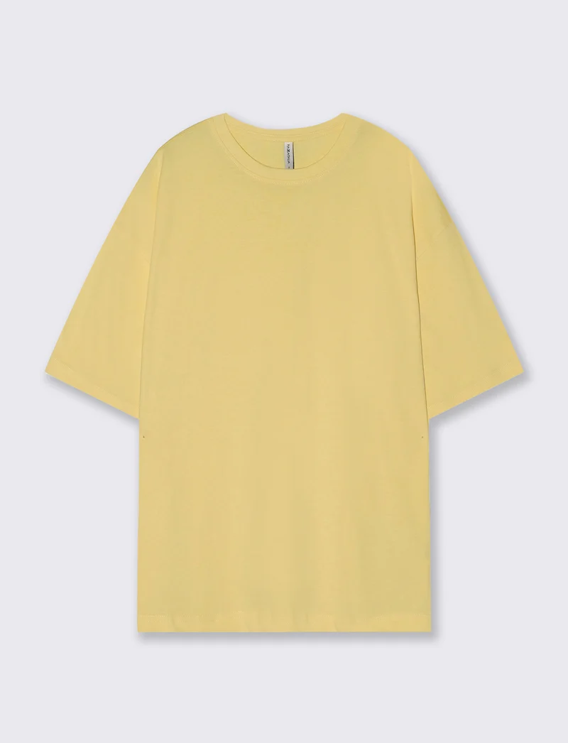 T-Shirt Basic in Cotone Manica Corta - Giallo pastello
