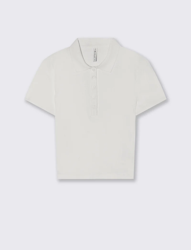 Polo a Coste Crop Mezza Manica - Bianco