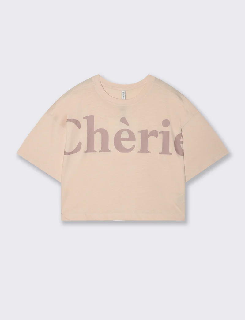 T-shirt Crop con Stampa e Manica Corta - var 1