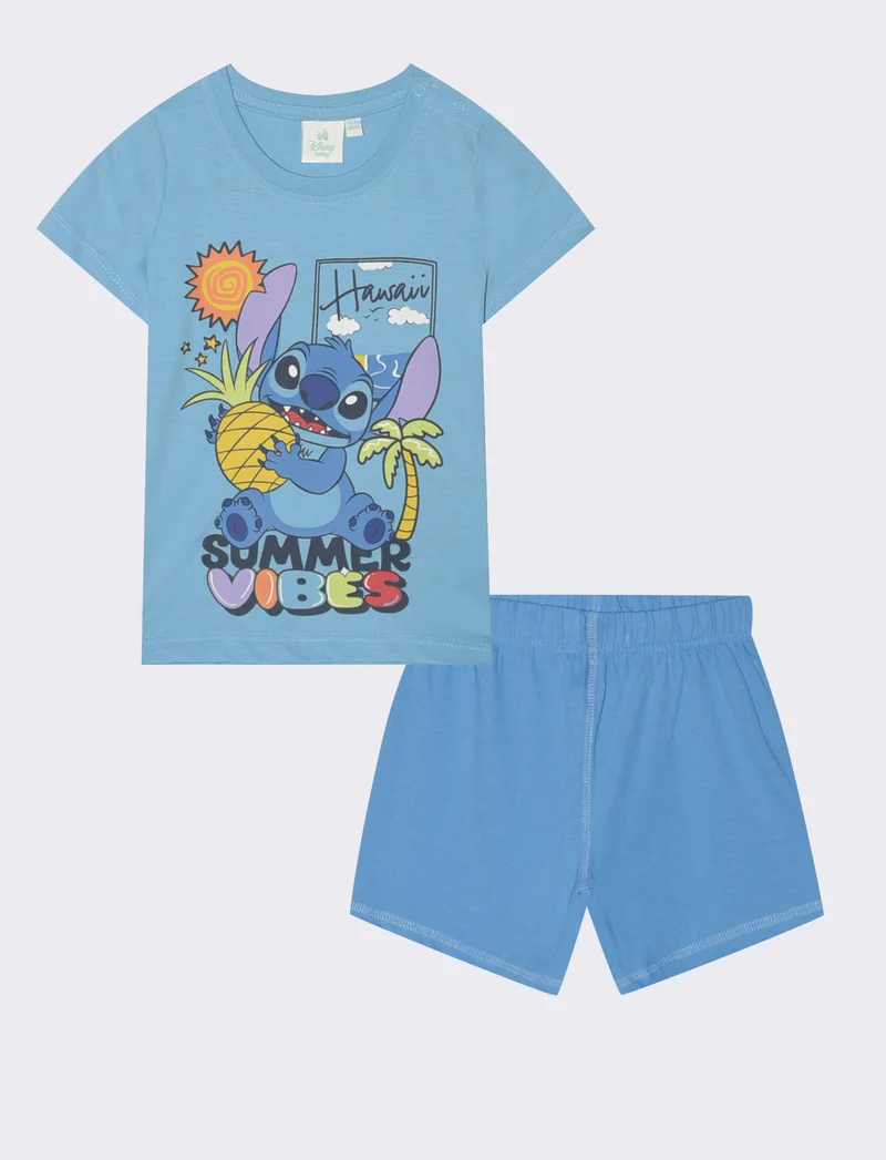 Completo Stitch maglietta e bermuda corto - Azzurro