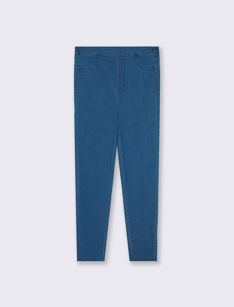 Jeggings con elastico e tasche retro - Denim