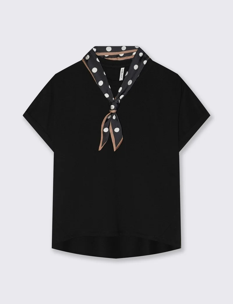 T-shirt in cotone con foulard incluso - Nero