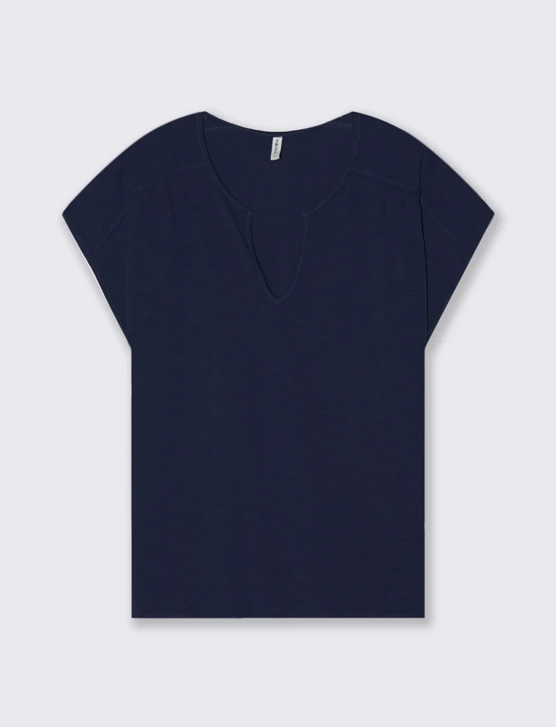 T-Shirt Mezza Manica Scollo Serafino - Blu