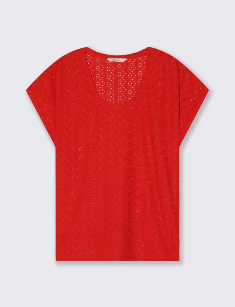 T-Shirt Girocollo a Maniche Corte Fit Morbido - Corallo