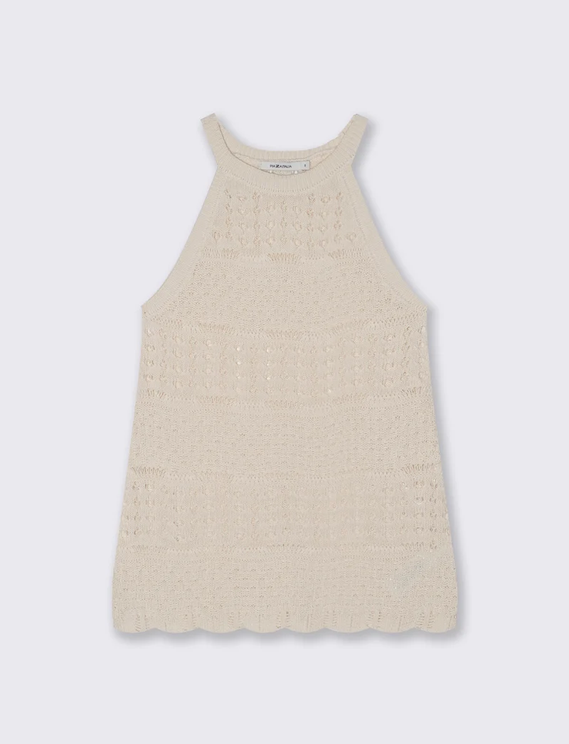 Top Crochet con Fondo a Onde Elegante - Avorio
