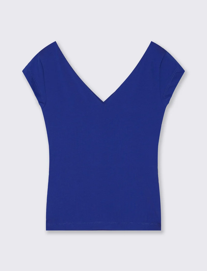 T-Shirt Cotone Scollo a V - Blu royal