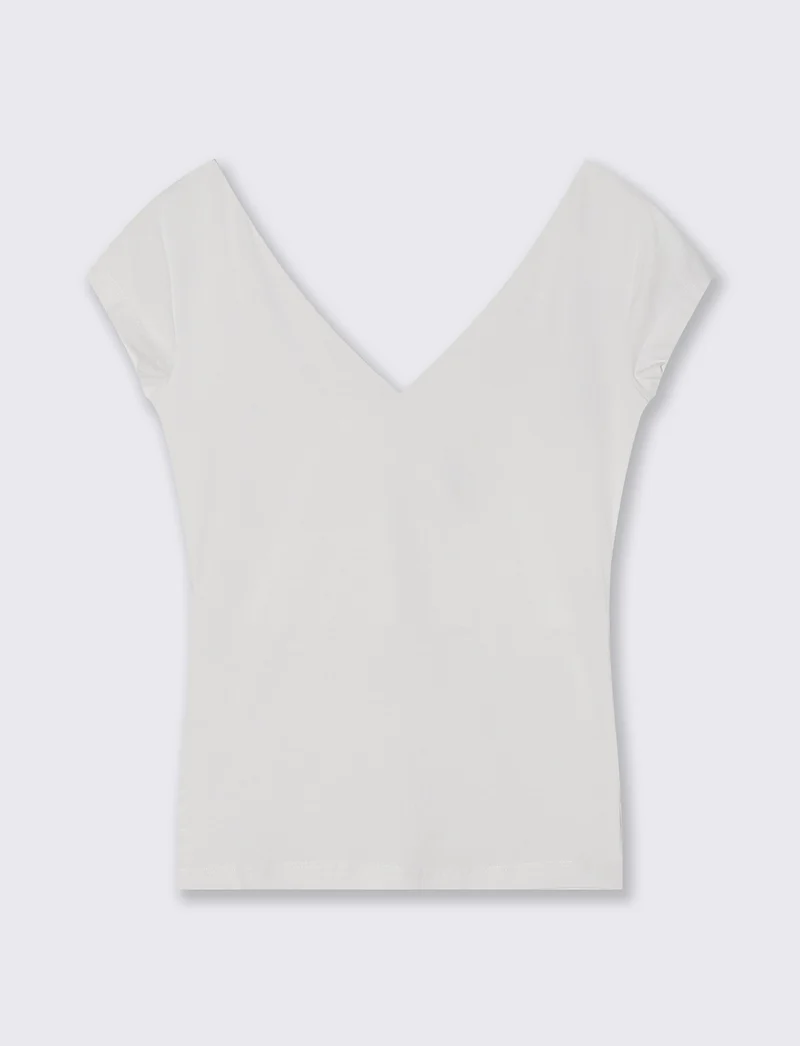 T-Shirt Cotone Scollo a V - Bianco