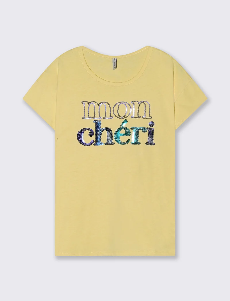 T-Shirt Manica Corta con Stampa e Paillettes - var 3