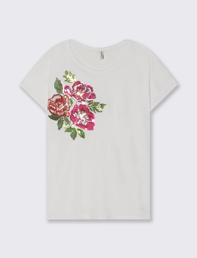 T-Shirt Manica Corta con Stampa e Paillettes - var 1